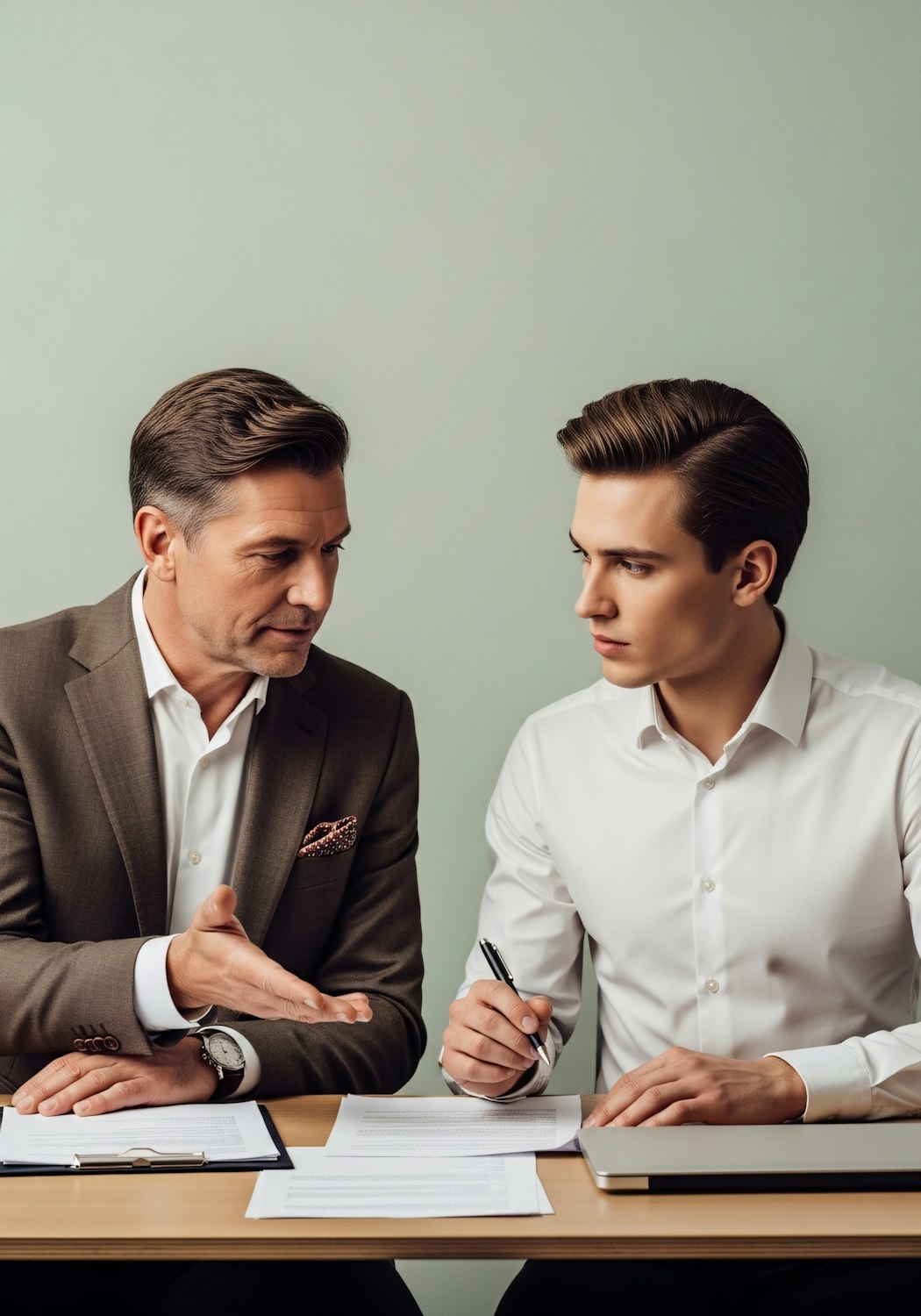 A business coach provides strategic guidance to a small business owner, helping them architect and refine their foundational sales skills for high-ticket closing.