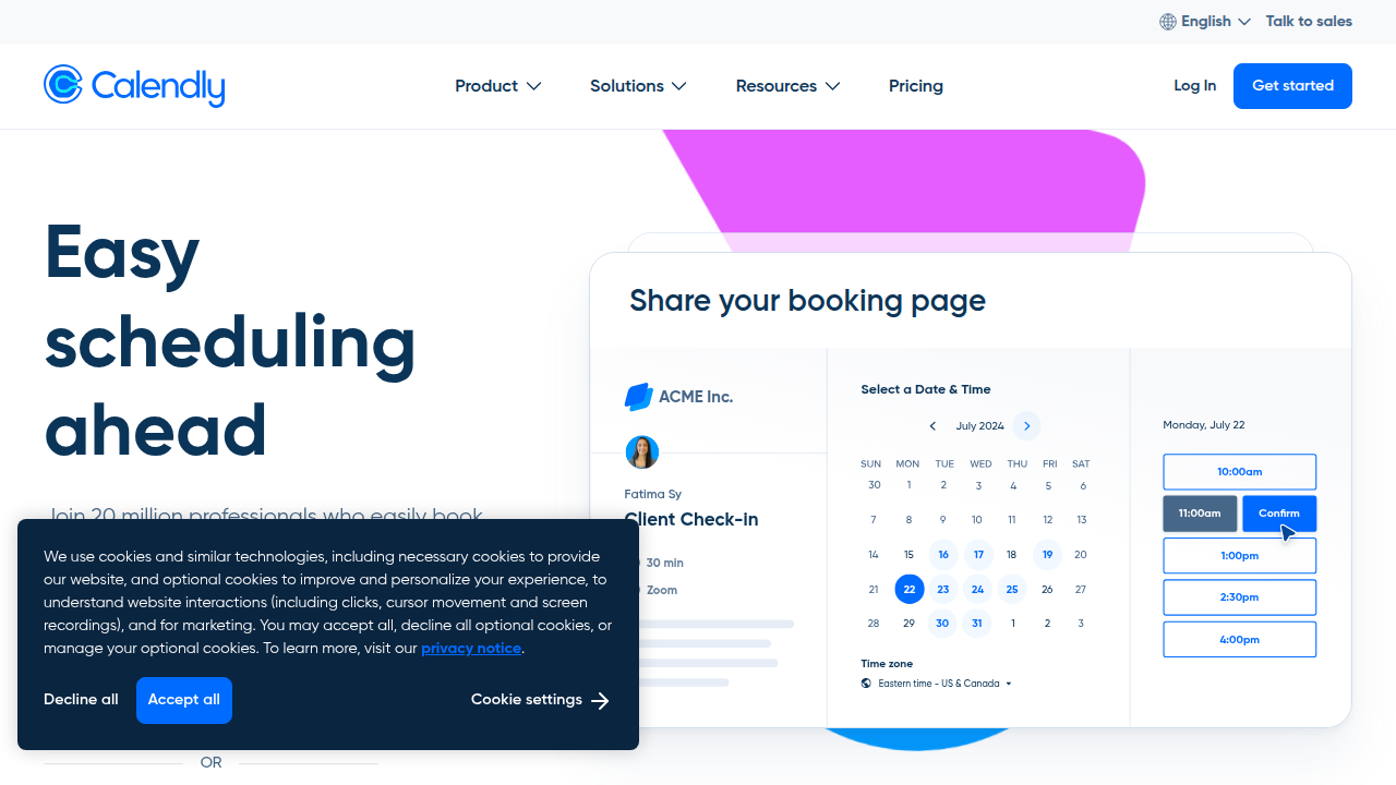 An example of an online calendar system used by sales professionals to efficiently manage appointments and follow-ups.