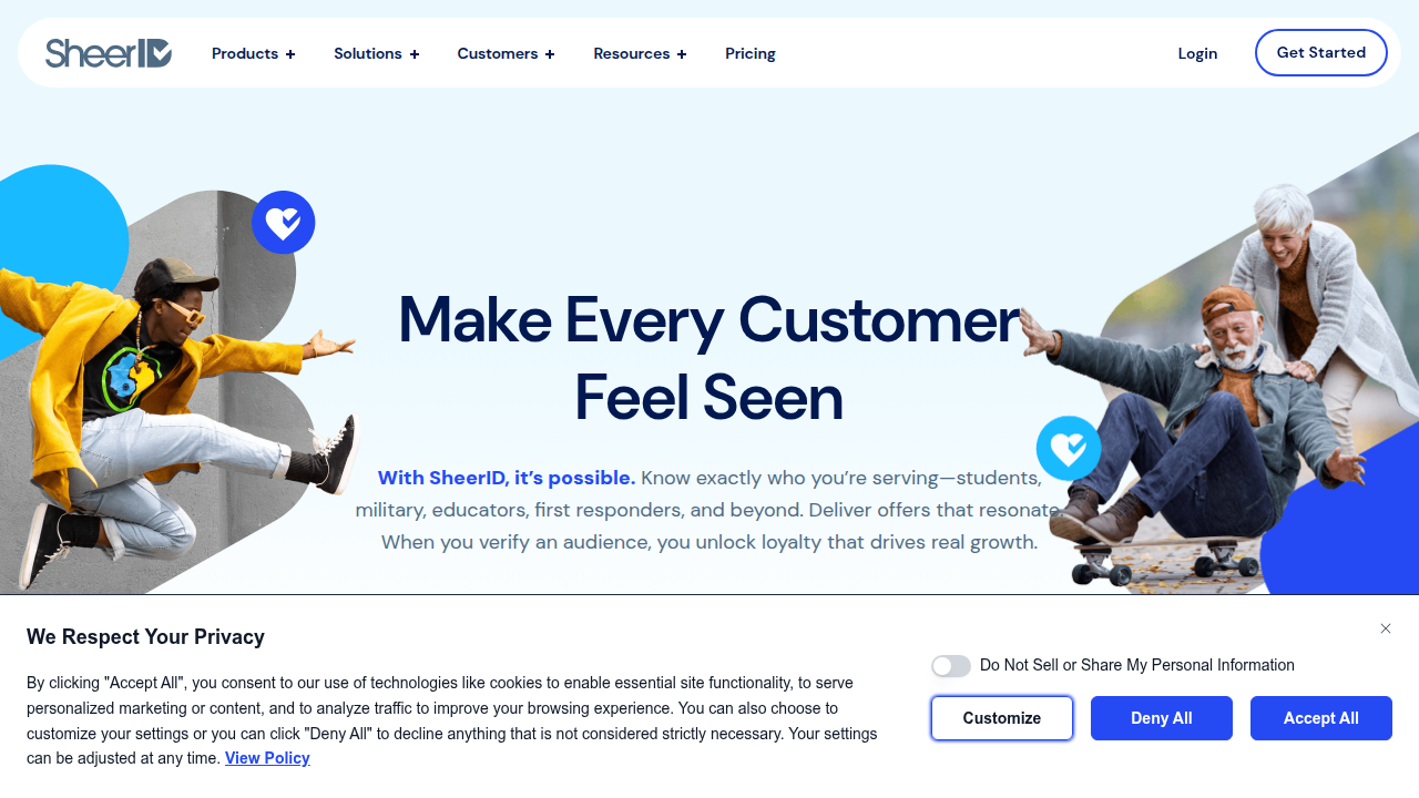 A screenshot of the SheerID website, a common third-party service used to verify student status for various discounts.