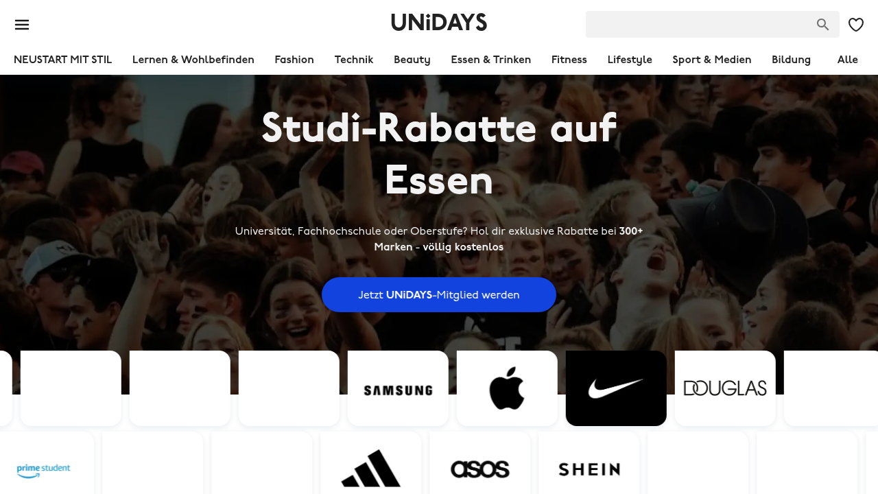 A screenshot of the UNiDAYS website, a popular platform for students to access various discounts after verifying their academic status.