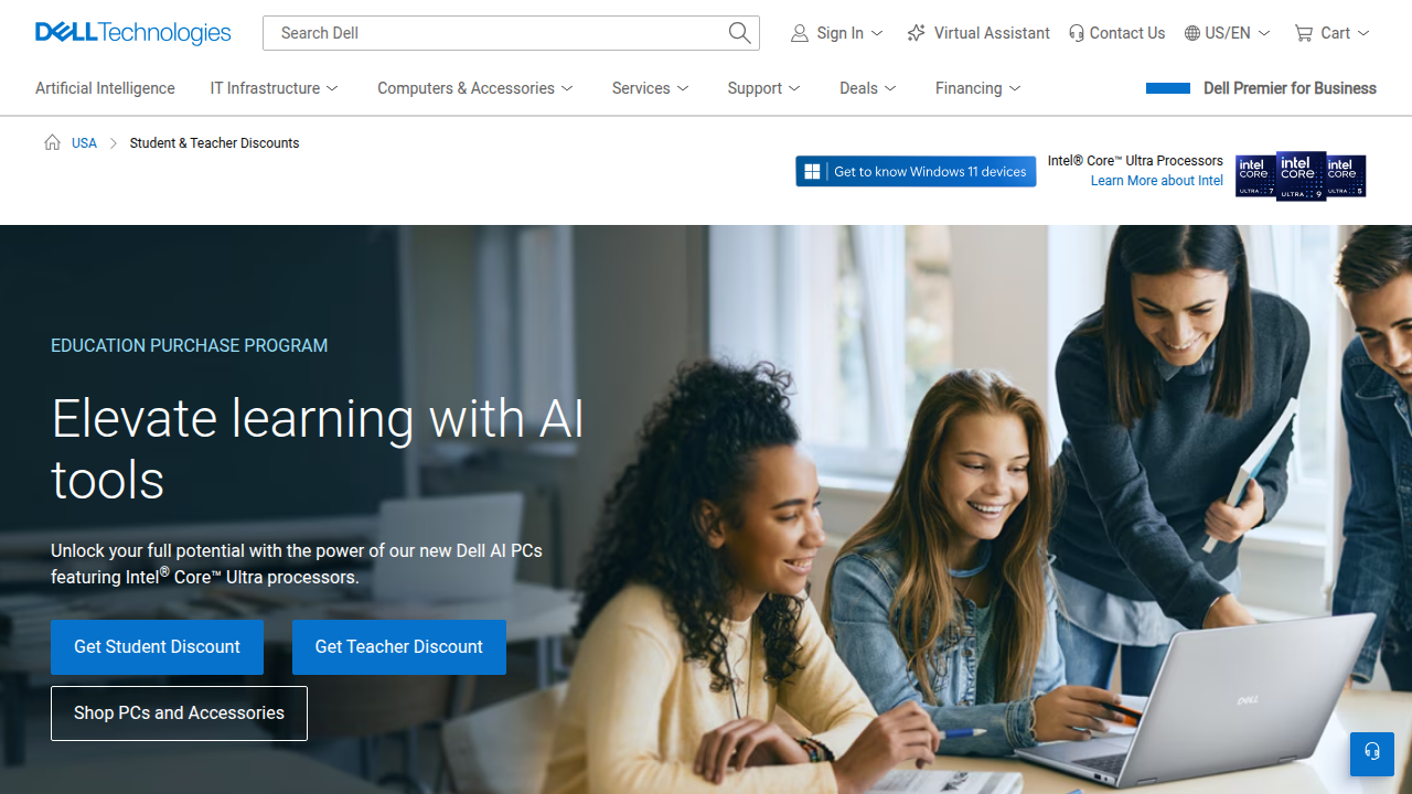 A screenshot of Dell's student discount landing page, demonstrating how a major brand offers special pricing to students.