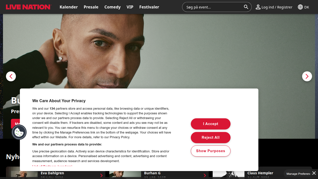 The homepage for Live Nation, a global leader in live entertainment, often serving as a primary ticket seller for major events.