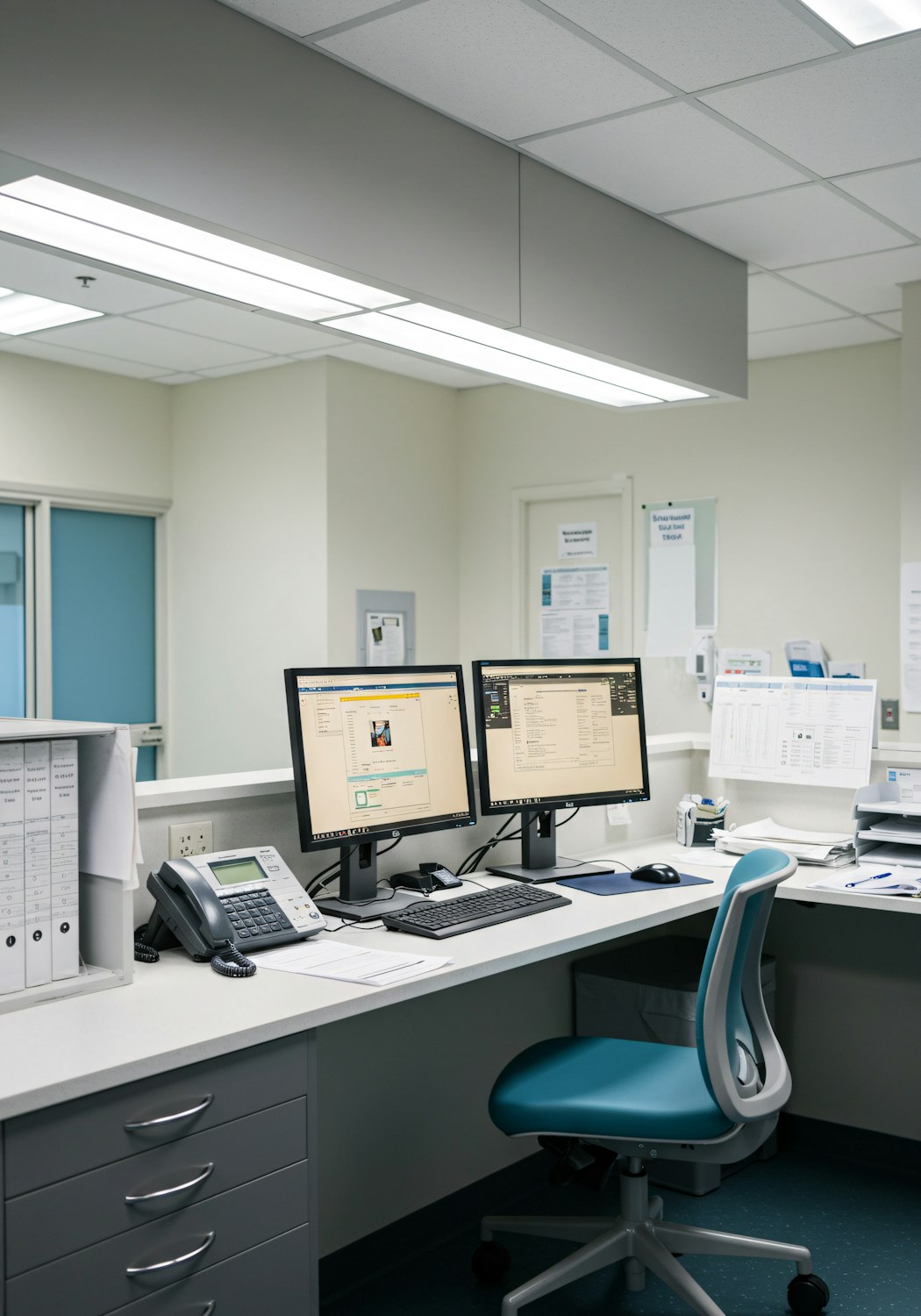 A well-organized desk setup with various digital tools open on screens, representing the efficient operations and tech stack for coaching and customer tracking.