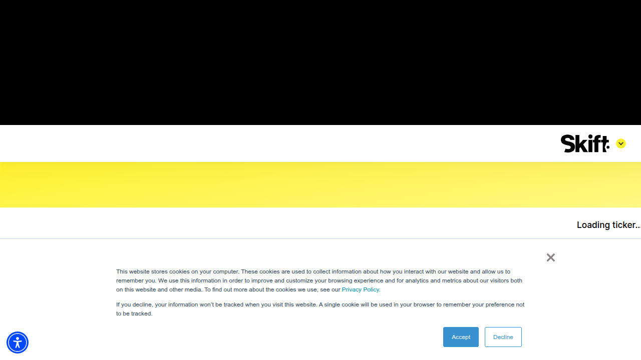 The homepage of Skift, a leading industry intelligence platform covering travel, to illustrate external market insights influencing Disney ticket pricing.