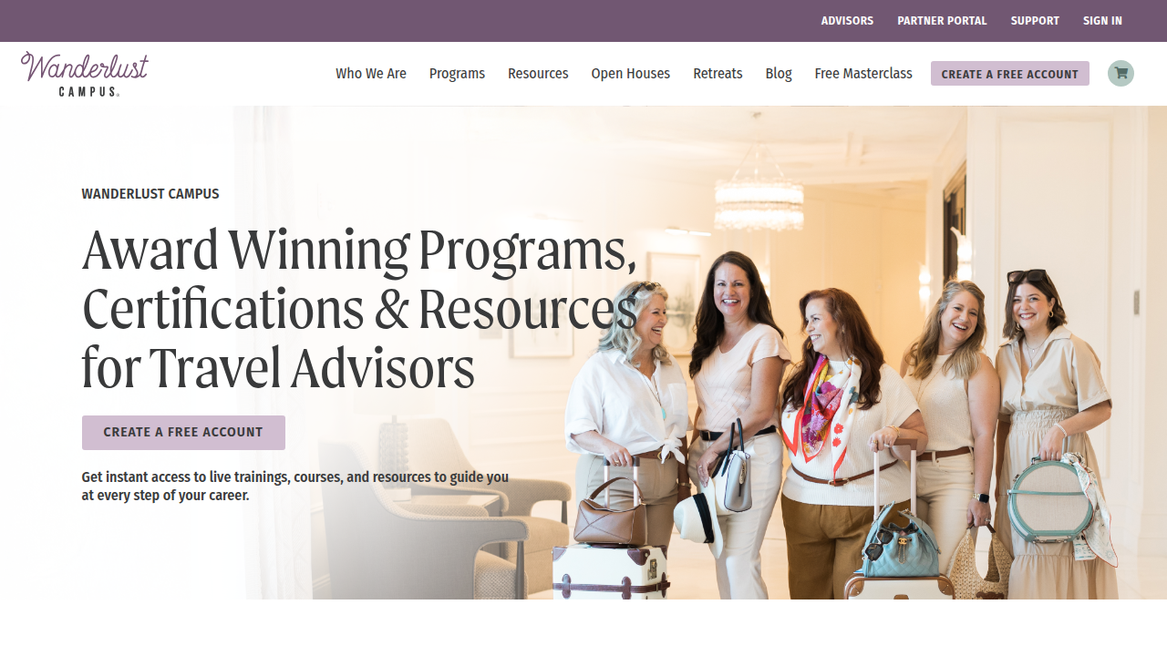 The homepage of Wanderlust CEO, a travel industry blog providing insights and resources for travel professionals, including commission details.