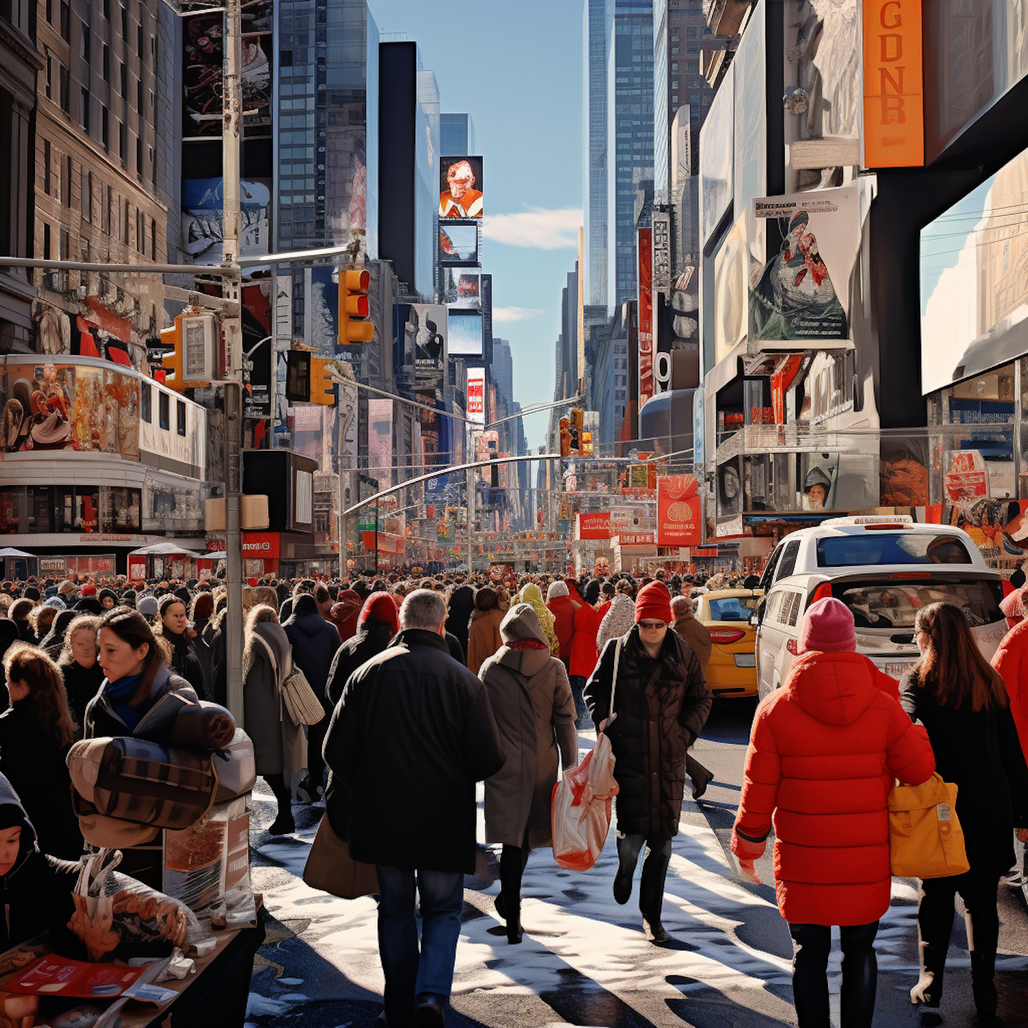 A vibrant scene inside an NYC sample sale, illustrating the dynamic environment where sales skills are honed.