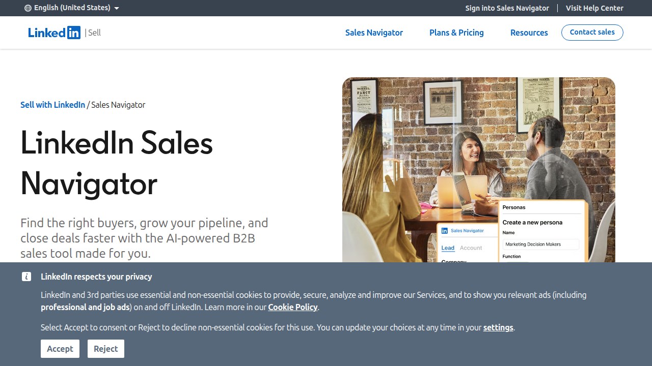 A screenshot of the LinkedIn Sales Navigator interface, illustrating its advanced search filters and lead list management features for identifying decision-makers.
