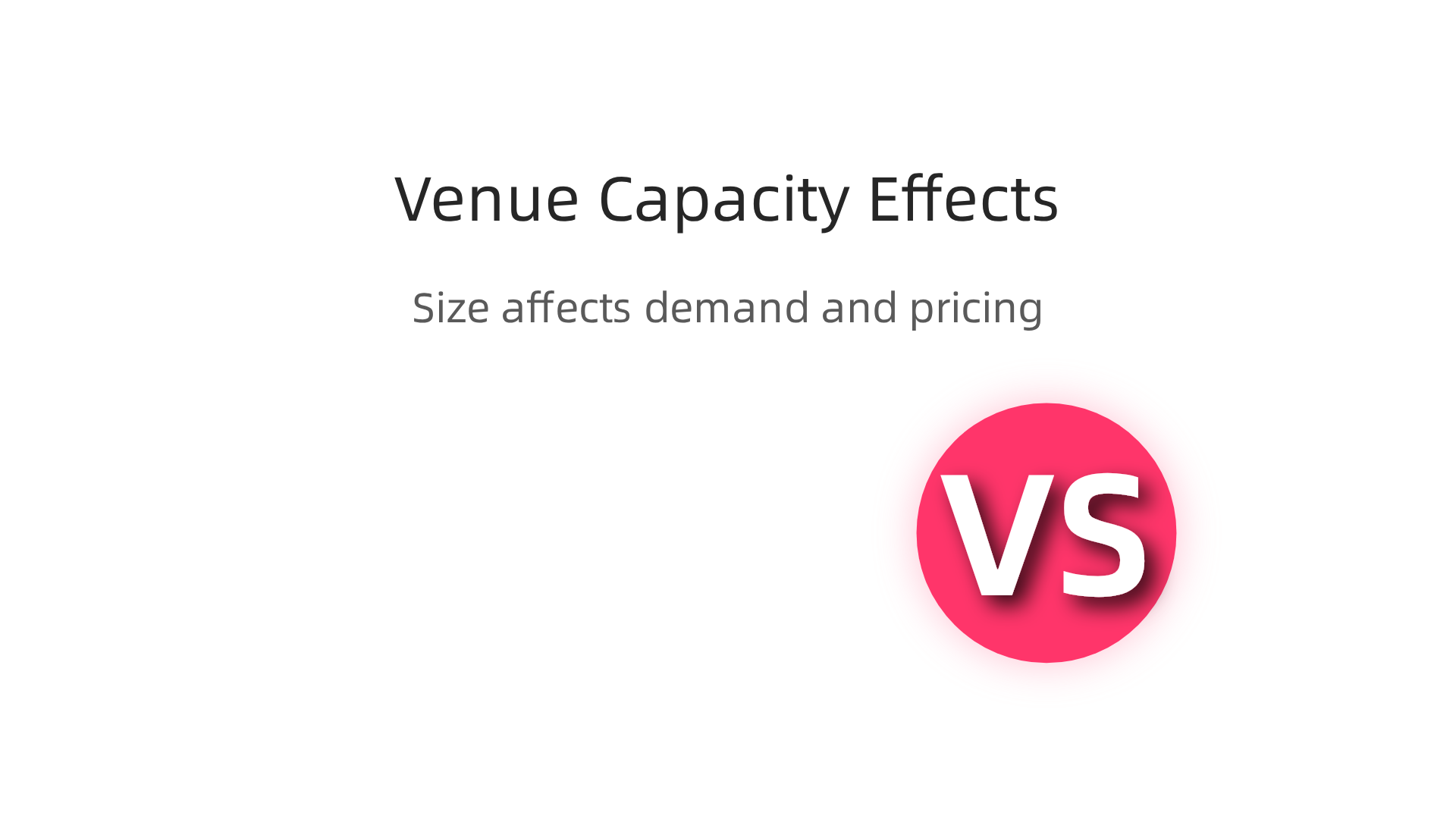 Infographic illustrating how venue size, from intimate theaters to large arenas, influences ticket demand, availability, and pricing strategies.