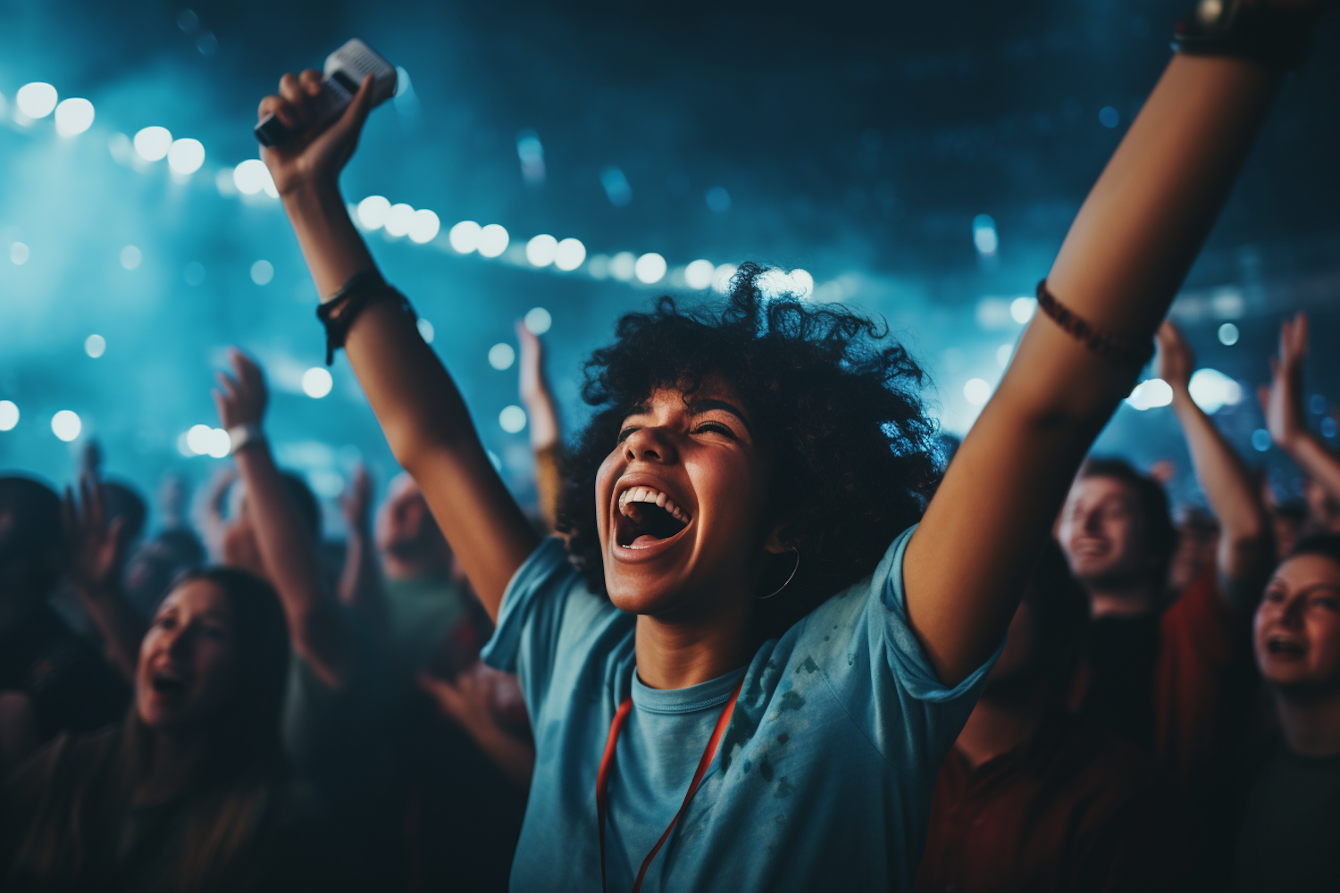 A person expresses joy while holding concert tickets, anticipating the live music experience.
